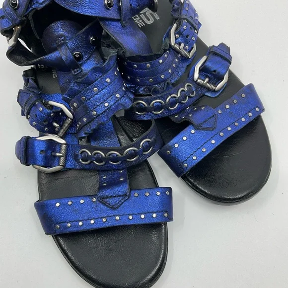 MJUS Prime Metallic Blue Leather Studded Gladiator Sandals - Picture 5 of 7